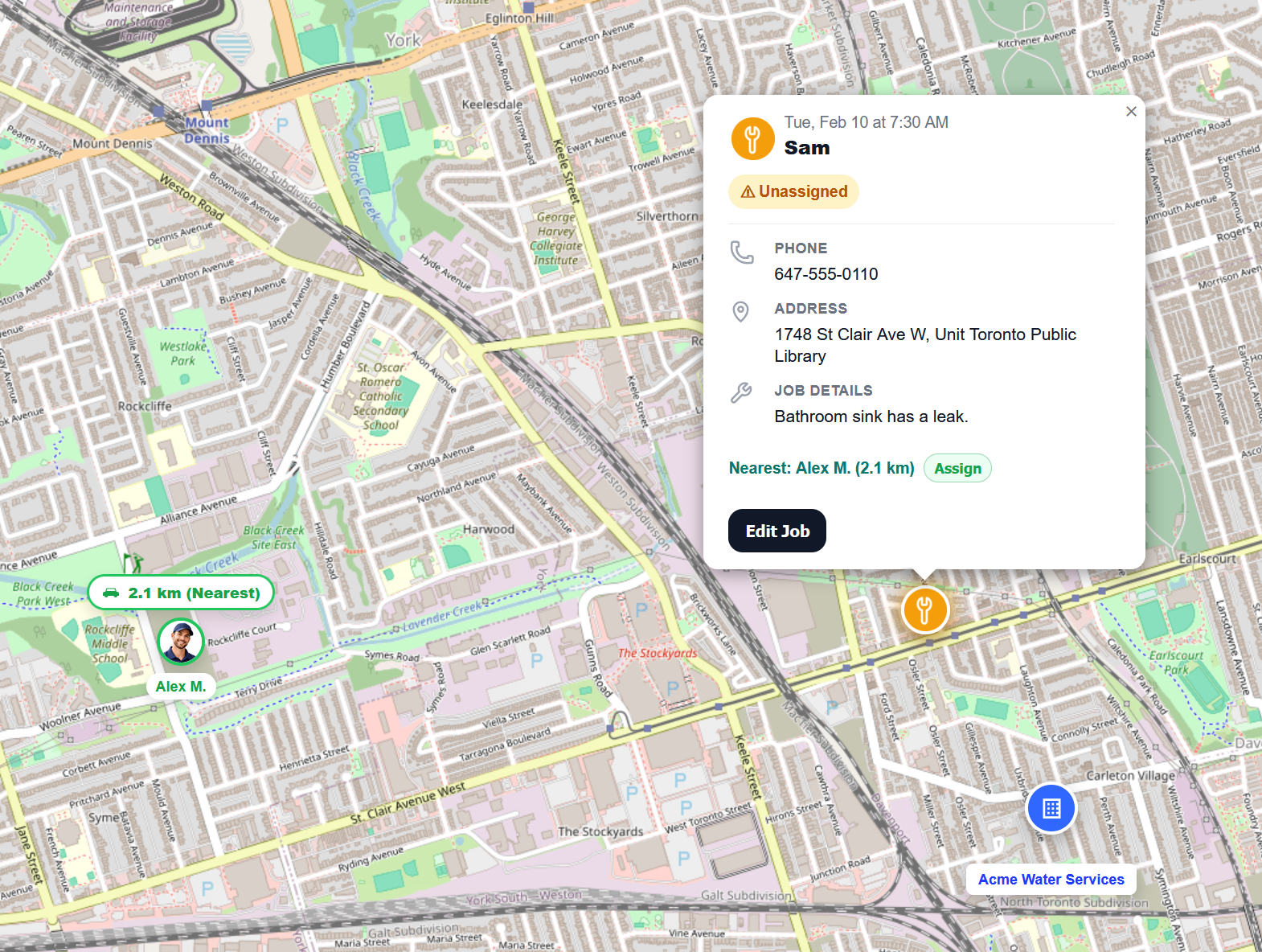 Nearest worker suggestion and assignment